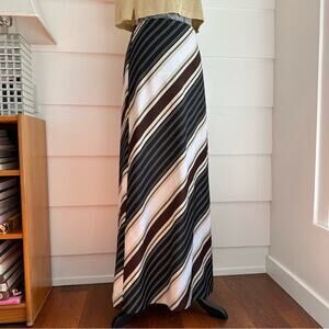 Vintage 70s Diagonal Striped Maxi Skirt with Elastic Waist